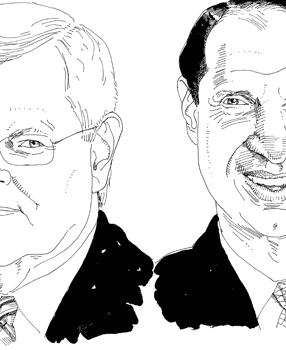 Illustrations of former Speaker Newt Gingrich and Sen. Ron Wyden (Oregon)